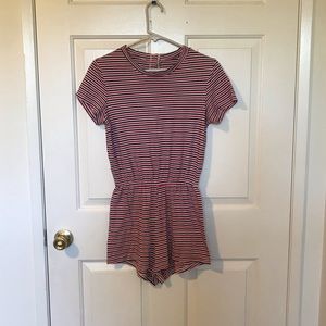 Women’s S American Apparel Romper | Red and Blue striped romper